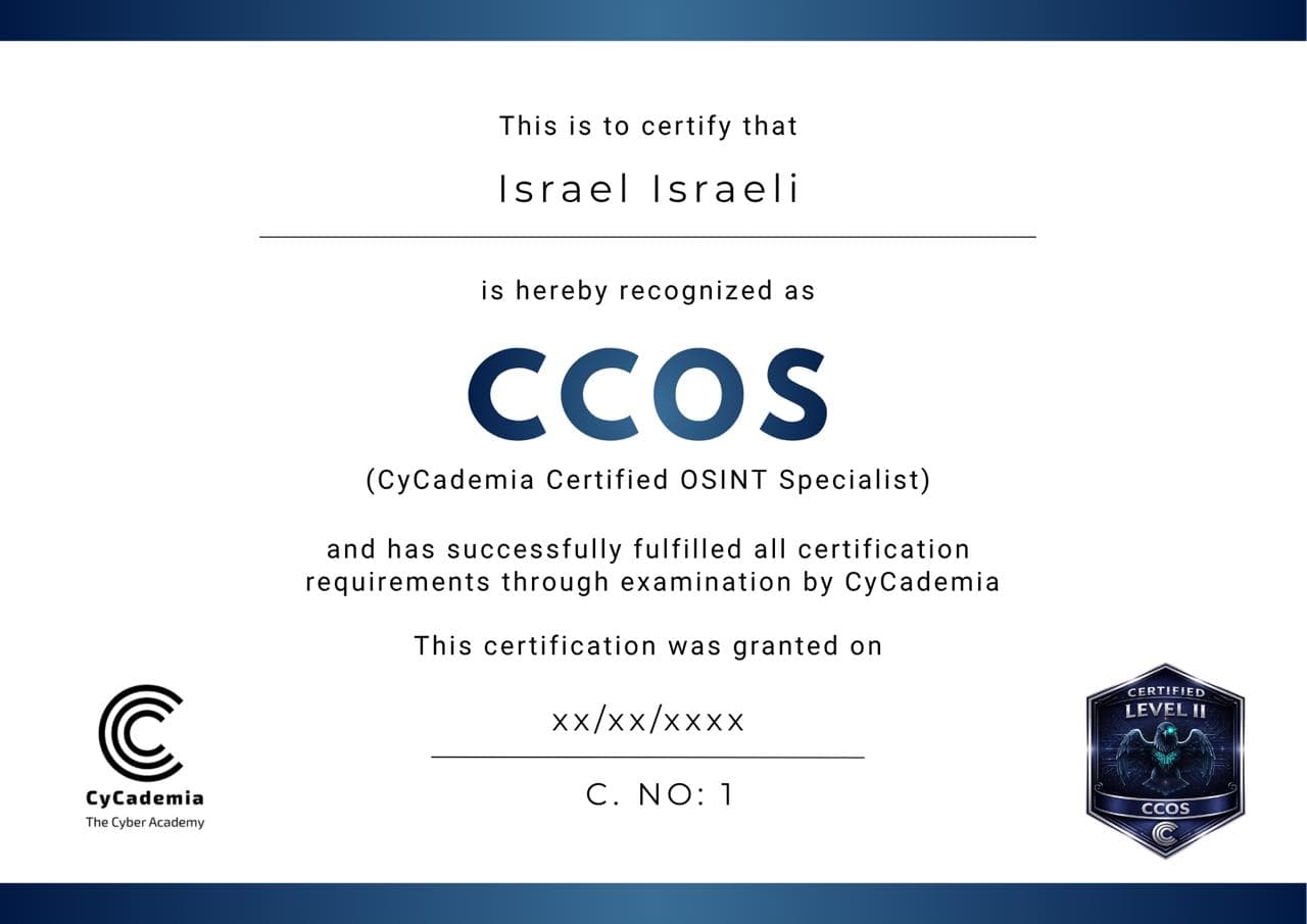 CCOS certificate sample